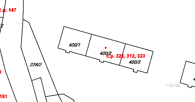 Hroznětín 312,322,323 na parcele st. 400/2 v KÚ Hroznětín, Katastrální mapa