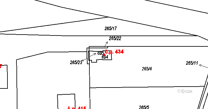 Kyšice 434 na parcele st. 694 v KÚ Kyšice u Plzně, Katastrální mapa