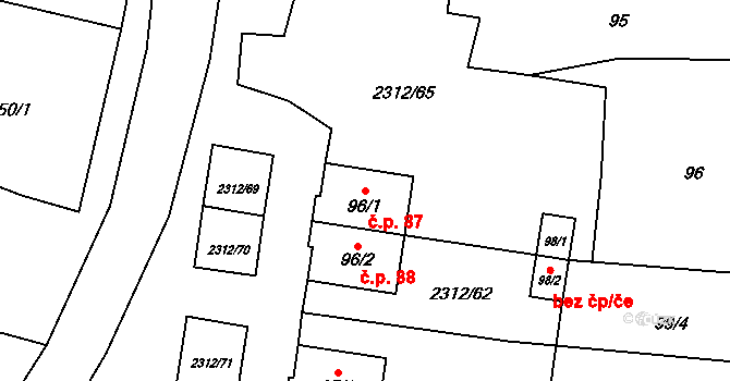 Močidlec 87, Pšov na parcele st. 96/1 v KÚ Močidlec, Katastrální mapa
