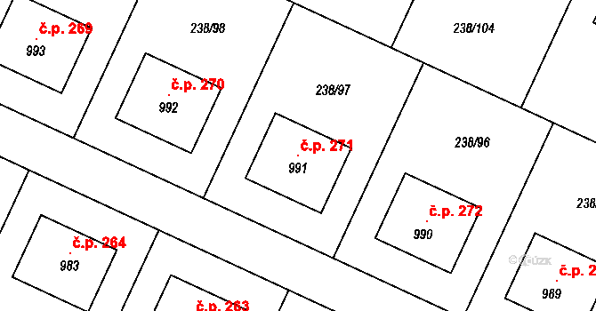 Horoušany 271 na parcele st. 991 v KÚ Horoušany, Katastrální mapa