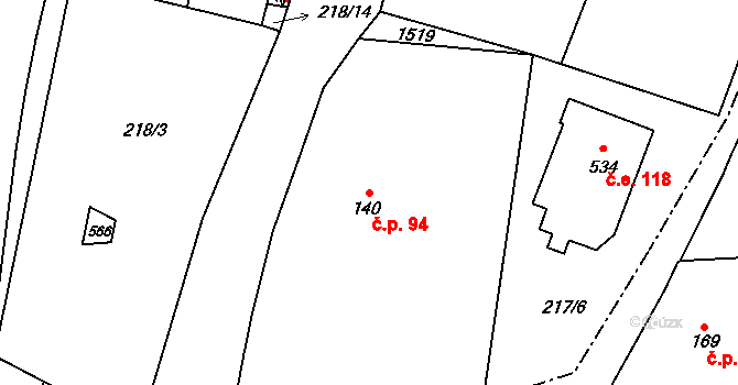 Špičák 94, Železná Ruda na parcele st. 140 v KÚ Špičák, Katastrální mapa
