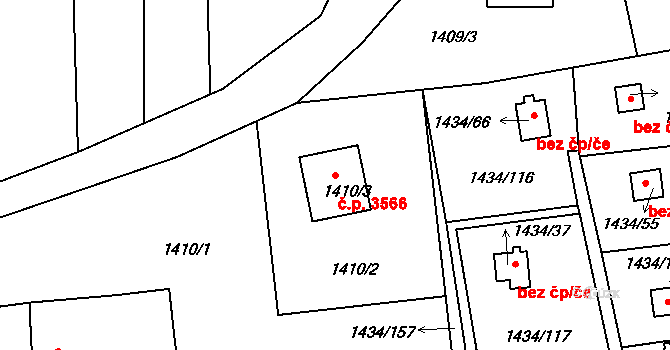 Mšeno nad Nisou 3566, Jablonec nad Nisou na parcele st. 1410/3 v KÚ Mšeno nad Nisou, Katastrální mapa