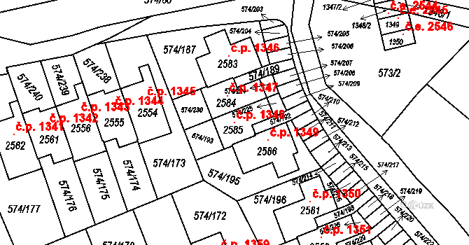 Malenovice 1348, Zlín na parcele st. 2585 v KÚ Malenovice u Zlína, Katastrální mapa