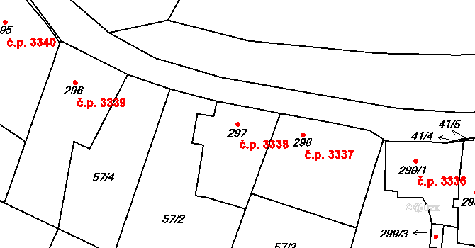 Jihlava 3338 na parcele st. 297 v KÚ Bedřichov u Jihlavy, Katastrální mapa
