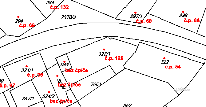 Telč-Podolí 126, Telč na parcele st. 323/1 v KÚ Telč, Katastrální mapa