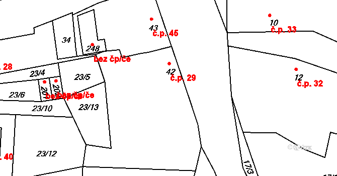 Boseň 29 na parcele st. 42 v KÚ Boseň, Katastrální mapa