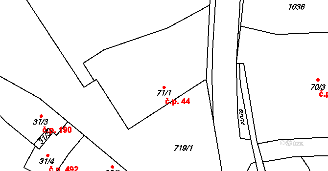 Líbeznice 44 na parcele st. 71/1 v KÚ Líbeznice, Katastrální mapa