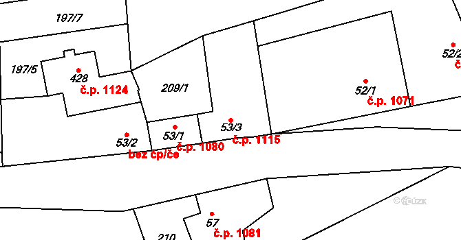 Břve 1115, Hostivice na parcele st. 53/3 v KÚ Litovice, Katastrální mapa