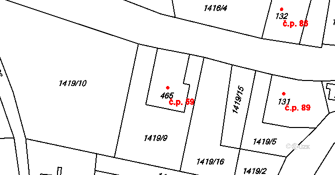 Bratronice 59 na parcele st. 465 v KÚ Bratronice u Kladna, Katastrální mapa