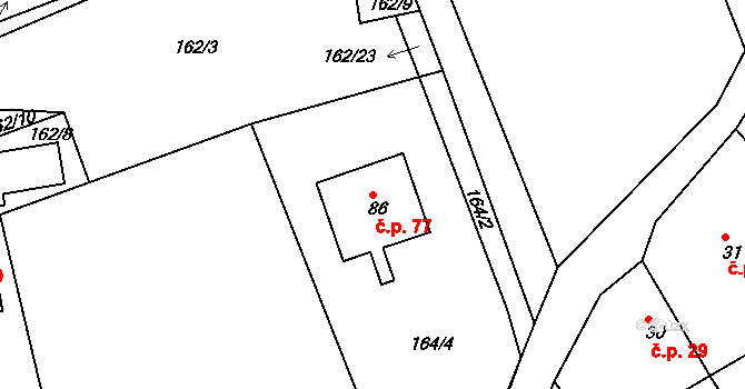Sádek 77 na parcele st. 86 v KÚ Sádek, Katastrální mapa