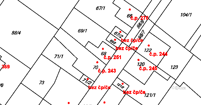 Kačice 251 na parcele st. 68 v KÚ Kačice, Katastrální mapa