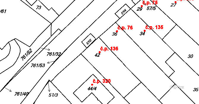 Zarazice 136, Veselí nad Moravou na parcele st. 42 v KÚ Zarazice, Katastrální mapa