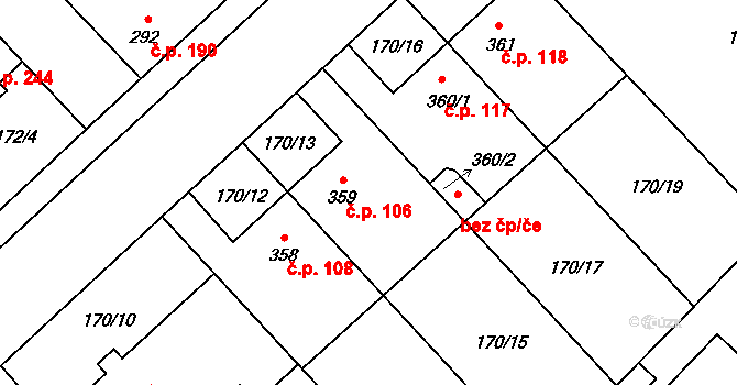 Humny 106, Pchery na parcele st. 359 v KÚ Pchery, Katastrální mapa