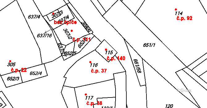 Opatovice 140, Vyškov na parcele st. 115 v KÚ Opatovice u Vyškova, Katastrální mapa