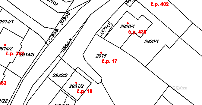 Nosálovice 17, Vyškov na parcele st. 2915 v KÚ Vyškov, Katastrální mapa