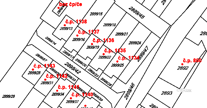 Rýmařov 1135 na parcele st. 2899/22 v KÚ Rýmařov, Katastrální mapa