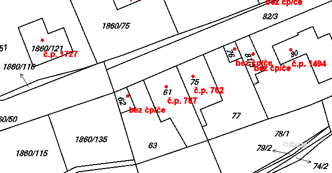 Švermov 787, Kladno na parcele st. 61 v KÚ Motyčín, Katastrální mapa