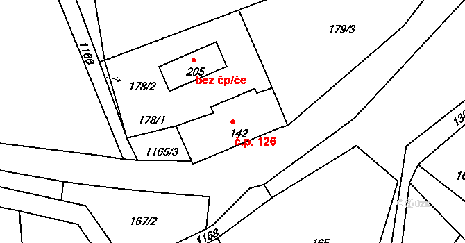 Arnoltice 126, Bulovka na parcele st. 142 v KÚ Arnoltice u Bulovky, Katastrální mapa