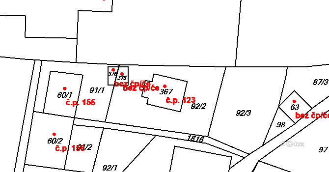 Bozkov 123 na parcele st. 367 v KÚ Bozkov, Katastrální mapa