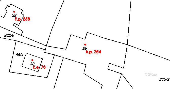 Bernartice 264 na parcele st. 29 v KÚ Bečkov, Katastrální mapa