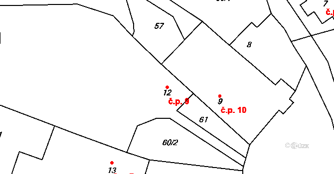 Vicmanov 9, Mukařov na parcele st. 12 v KÚ Vicmanov, Katastrální mapa