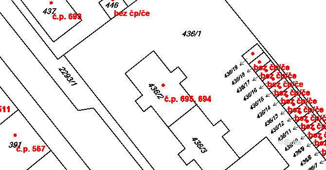 Velká Bystřice 694,695 na parcele st. 436/2 v KÚ Velká Bystřice, Katastrální mapa