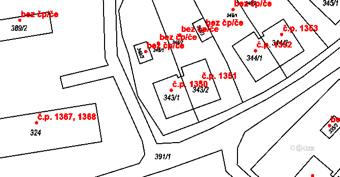 Luboměř pod Strážnou 1350,1351 na parcele st. 343/1 v KÚ Luboměř u Potštátu, Katastrální mapa
