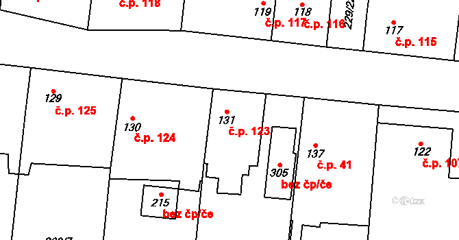 Olešná 123 na parcele st. 131 v KÚ Olešná u Rakovníka, Katastrální mapa