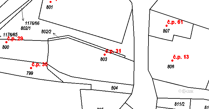 Krasetín 31, Holubov na parcele st. 803 v KÚ Holubov, Katastrální mapa