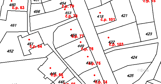 Mimoň II 76, Mimoň na parcele st. 449 v KÚ Mimoň, Katastrální mapa