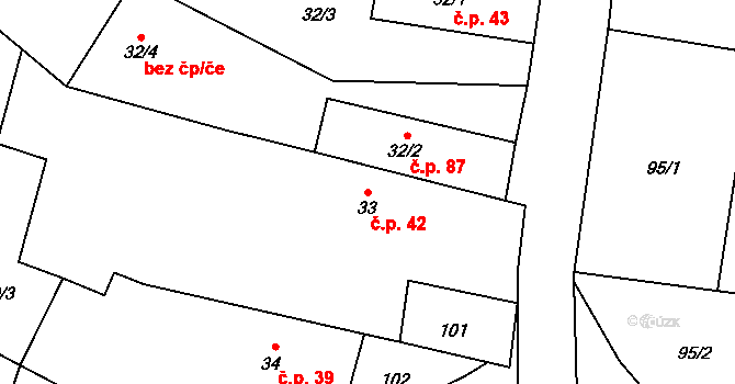 Malešov 42, Hoštka na parcele st. 33 v KÚ Malešov u Hoštky, Katastrální mapa