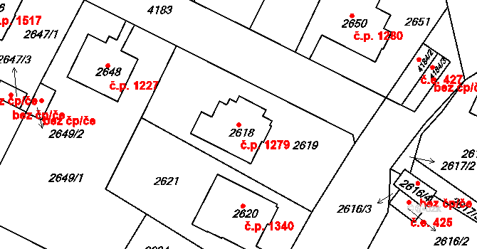 Roudnice nad Labem 1279 na parcele st. 2618 v KÚ Roudnice nad Labem, Katastrální mapa