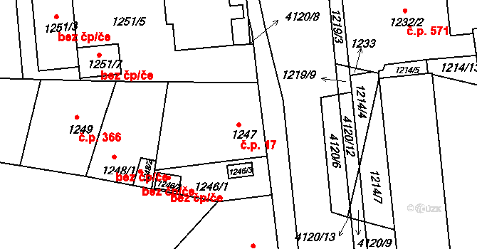 Podmoklice 17, Semily na parcele st. 1247 v KÚ Semily, Katastrální mapa