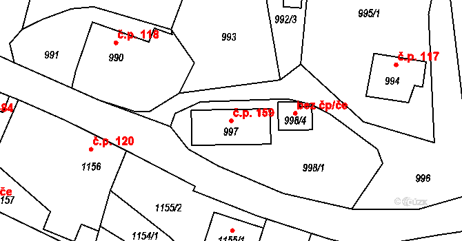 Zašová 159 na parcele st. 997 v KÚ Zašová, Katastrální mapa