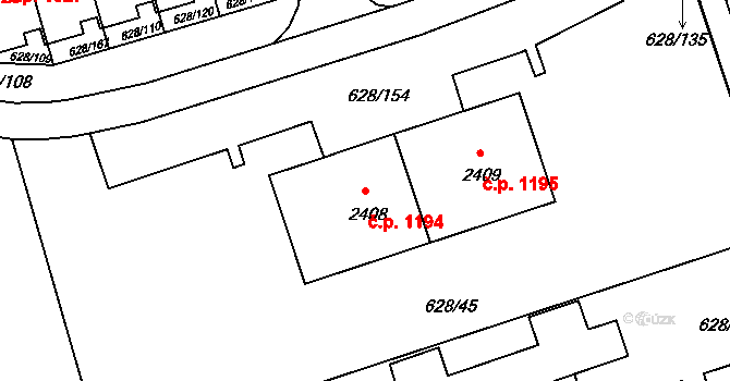 Prachatice II 1194, Prachatice na parcele st. 2408 v KÚ Prachatice, Katastrální mapa