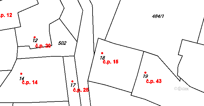 Holušice 15, Sedlice na parcele st. 18 v KÚ Holušice u Mužetic, Katastrální mapa