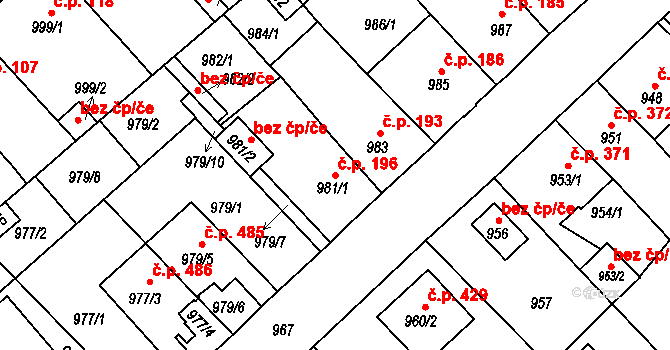 Novosedlice 196 na parcele st. 981/1 v KÚ Novosedlice, Katastrální mapa