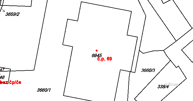 Chrudim III 69, Chrudim na parcele st. 6945 v KÚ Chrudim, Katastrální mapa