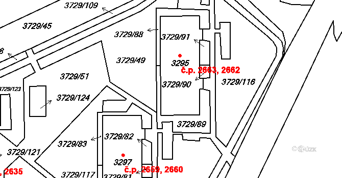 Břeclav 2662,2663 na parcele st. 3295 v KÚ Břeclav, Katastrální mapa