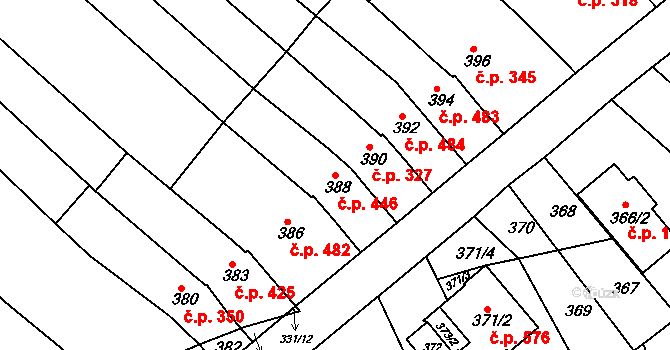 Žebětín 446, Brno na parcele st. 388 v KÚ Žebětín, Katastrální mapa