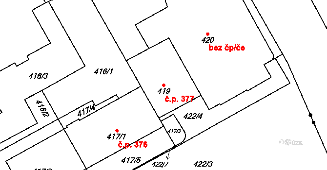 Stránice 377, Brno na parcele st. 419 v KÚ Stránice, Katastrální mapa