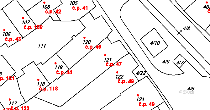 Bosonohy 47, Brno na parcele st. 121 v KÚ Bosonohy, Katastrální mapa