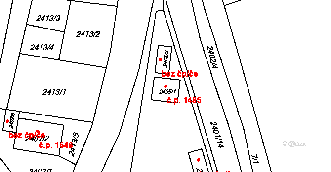 Husovice 1485, Brno na parcele st. 2405/1 v KÚ Husovice, Katastrální mapa