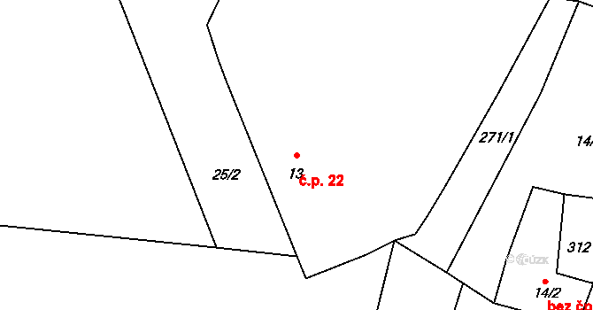 Hrádek 22, Raná na parcele st. 13 v KÚ Hrádek u Loun, Katastrální mapa