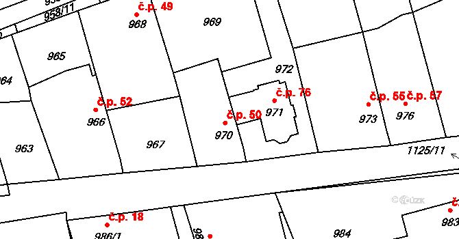Chlumec 50, Olešník na parcele st. 970 v KÚ Olešník, Katastrální mapa