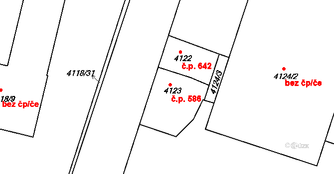 Teplice 586 na parcele st. 4123 v KÚ Teplice, Katastrální mapa