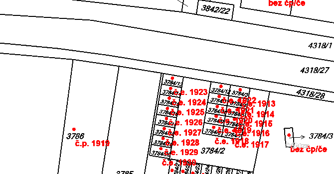 Teplice 1924 na parcele st. 3784/14 v KÚ Teplice, Katastrální mapa