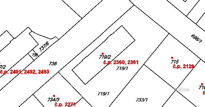 Frýdek 2360,2361, Frýdek-Místek na parcele st. 719/2 v KÚ Frýdek, Katastrální mapa