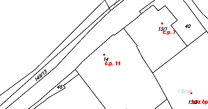 Komorno 11, Blovice na parcele st. 14 v KÚ Komorno, Katastrální mapa