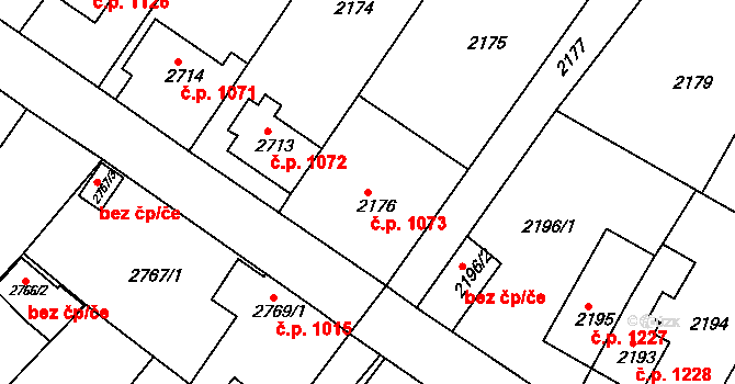 Sokolov 1073 na parcele st. 2176 v KÚ Sokolov, Katastrální mapa
